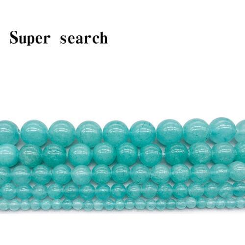 Natural Stone Cyan Chalcedony Jades Round Loose Beads 4 6 8 10 12MM Fit DIY Bracelet&Necklace Jewelry Making Part