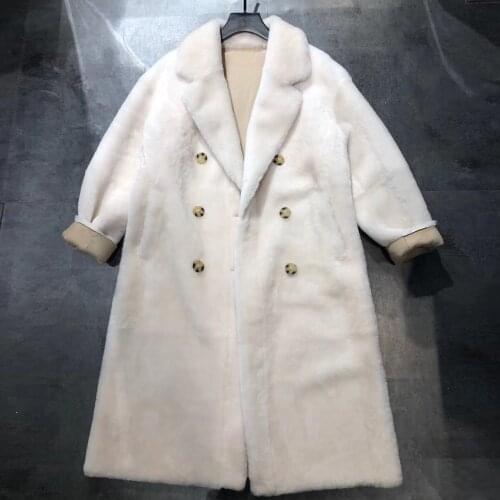 Ladies Shearling Coat Long Over size Women Genuine Lambskin Outwear Winter Warm Jacket