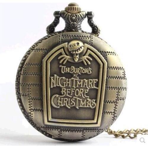 Hot Sale Vintage Unique Large Nightmare before Christmas pocket watch with chain women Men watches gift