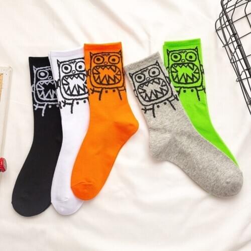 Lovers Spring and Autumn Cartoon Harajuku Socks Women Cotton Japanese Kawaii Cute Funny Socks with Little Monsters