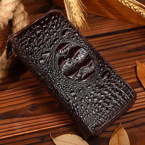 Genuine Leather Cowhide Men Clutch Bag Vintage Wallet Mobile Phone Case Cash Crocodile Pattern Purse Famous Brand Money Bags New