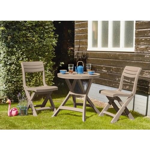 Garden Furniture Set Round Table with 2 Patio Folding Chairs, for Outdoor Dining Conversation Set Natural Wood Color Design