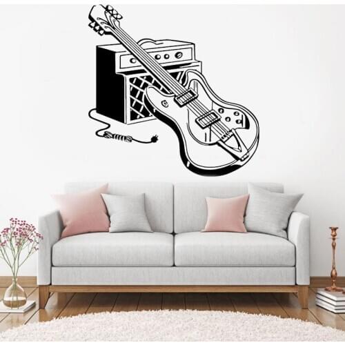Rock And Roll Wall Decal Music Lovers Headphone Guitar Wall Sticker Teen Boys Girls Room DIY Party Decor Mural Note Record 3880