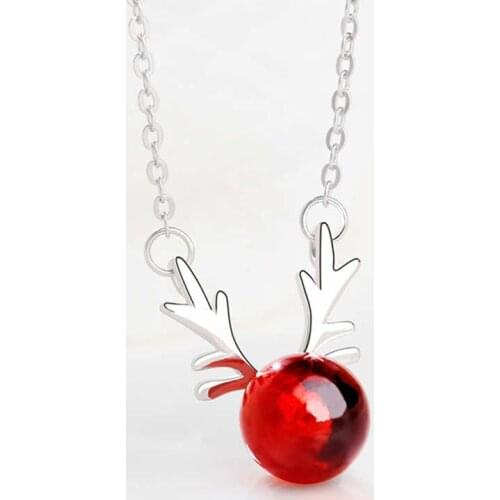 Romantic Female Elk Pendant Necklace Silver Color Chain Necklaces for Women Red Topaz Stone Wedding Necklace Luxury Gifts