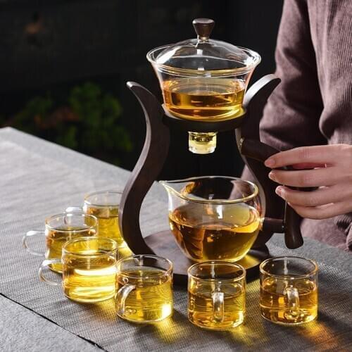 Gift glass tea set automatic lazy people make tea, heat the teapot tea to implement transparent kung fu