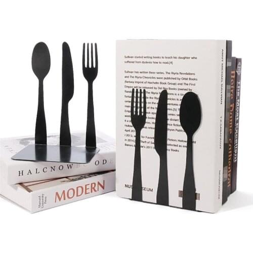 Tree Shadow Book Stand Bookshelf Tableware Book End Metal Fork Spoon Stop Decoration Bookshelf Magazine Storage Rack Ornaments