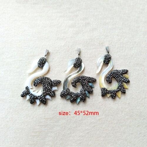 5pcs Natural shell swan Shape pendant,with pave rhinestone crystal cap charm Pendant for DIY jewelry necklace making PD18B