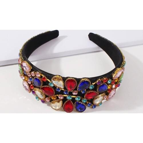 Baroque Rhinestone Headband Women Fashion Red Blue Crystal Hairband Palace Luxury Hair Hoop For Party Wedding Hair Accessories