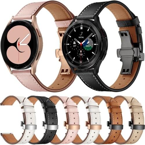 Butterfly Buckle Leather Band For Samsung Galaxy Watch 4 44mm 40mm / Galaxy Watch 4 classic 42mm 46mm / Active 2 Strap Watchband