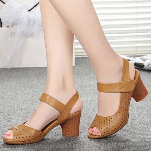 Fashion Women Sandals Platform Summer Round Mid Heel Peep Toe Casual Non-slip Ladies Shoes Fashion Hollow Heel Sandals