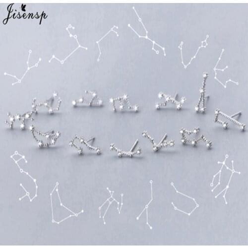 Delicate Crystal 12 Zodiac Sign Ear Stud Virgo Scorpio Leo 12 Constellation Earrings for Women 925 Sterling Silver Fine Jewelry