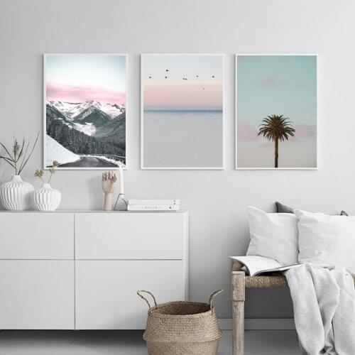 Tropical Sea Palm tree Mountain Landscape Wall Art Canvas Poster Nordic Motivational Print Painting Wall Picture for Living Room