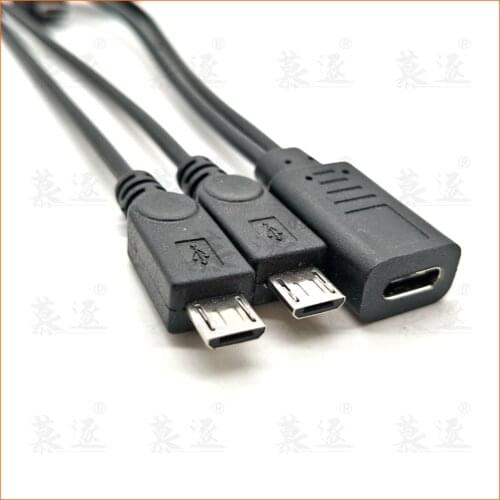 Hot Type-C to Type-C&Micro 5P Female to 2 Male Y Splitter Charging Extension Cable