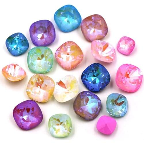 Nail art 12mm Fat Square shape Mocha fluorescence pointback crystal strass glass rhinestones for nail decorations