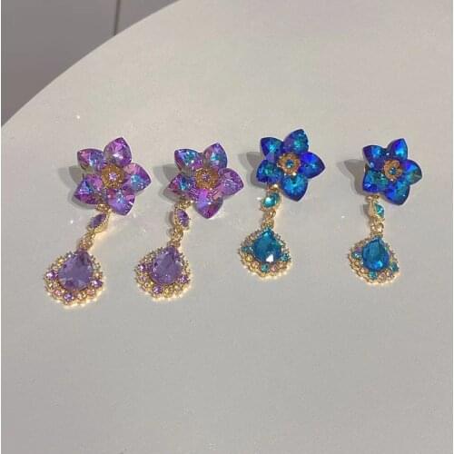 Korean Luxury Flower Heart Crystal Drop Earrings For Women Ladies Waterdrop Pendientes Party Jewelry Gifts