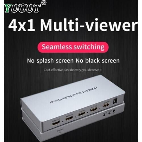 YUOUT Multi-viewer HDMI quad multiviewer 4X1 seamless HDMI Switcher 3D&full HD1080P with remote&12V power supply