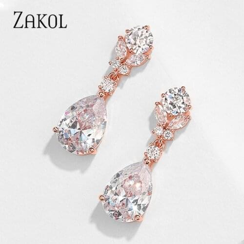 ZAKOL Women Waterdrop Teardrop Crystal Large Dangle Earrings Luxury Wedding Jewelry FSEP2599