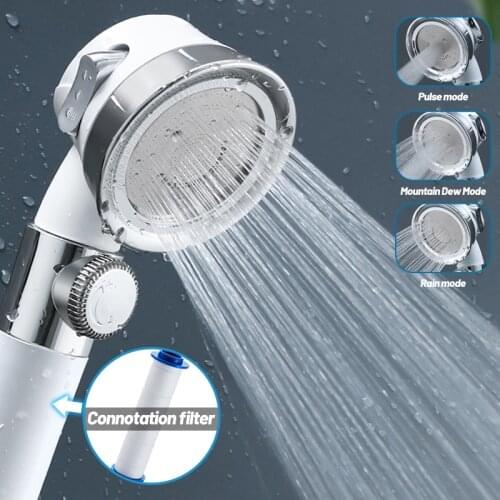 ZhangJi 3 Modes Replaceable PP Cotton Filter Pressurized Shower Head Water Saving Skin Care SPA Nozzle with Stop Button Bath