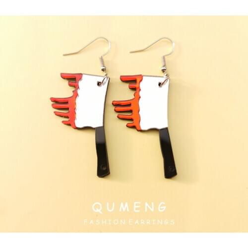 QUMENG Halloween Fashion Punk Cosplay blood Knife Acrylic stud Earrings sexy Funny Acrylic Earrings for Women Cool Accessories