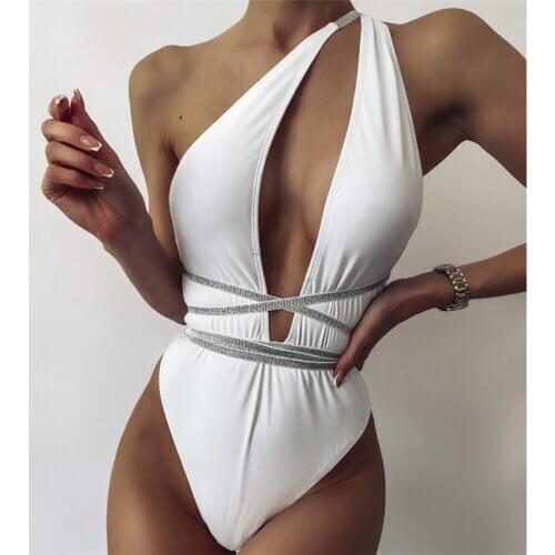 GNIM One Shoulder Swimwear Women Sexy Hollout Out Bandage Backless Swimsuit Female One Piece White Swim Bathing Suit Biquini New