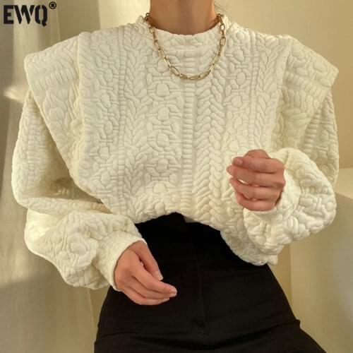 [EWQ] 2021 Spring New Autumn Famale Fashion Female Round Neck Minimalist Long-sleeved Pullover Solid Color Sweatshirts Tops 8Q32
