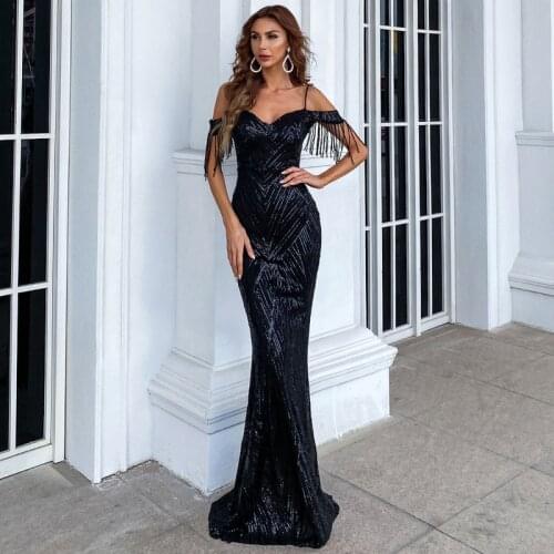 Partysix Sexy Deep V Neck Sequins Evening Party Dress Women Spaghetti Strap Bodycon Dress Sleeveless Women Maxi Dress