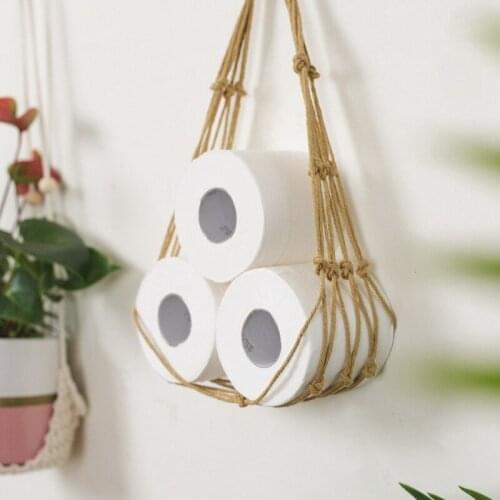 2Pcs Hanging Cotton Rope Holder for Toilet Paper Magazine Books Holder Home Hanging Pocket Rack Bathroom Decor