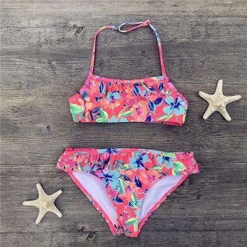 2020 Falbala Children Swimwear Print Girls Bikini Flower Swimsuit Children Bikinis Kids Bathing Suit Swimsuits Biquini A318