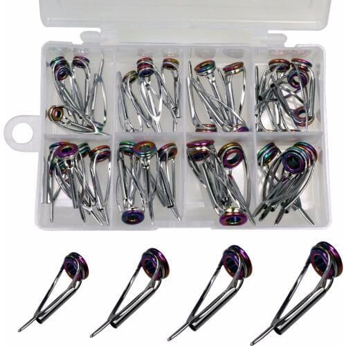 40pcs/lot Fishing Rod Guides 1.8mm-3.2mm Rainbow Fishing Tackle Rod Tip Tops Repair Kit DIY Eye Rings Tool Accessories