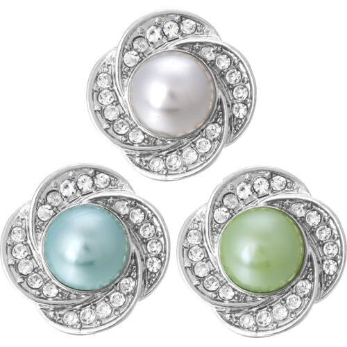 5pcs/lot New 18mm Rhinestone Metal Snap Buttons Jewelry Pearl Flower 18mm Snaps Jewelry Fit Snap Bracelets Women Jewelry