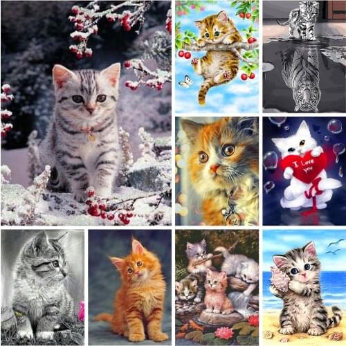 5D DIY Diamond Painting Lovable Kitten Full Round Drill Wall Decor Cross Stitch Residence Decorative Painting Holiday Gift