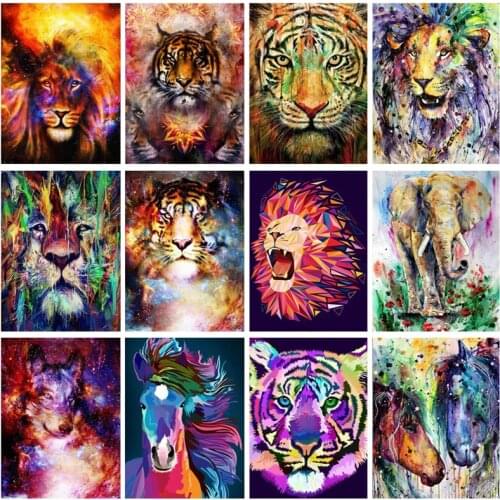 5D DIY Diamond Painting Tiger Lion Full Drill Color animals Diamond Embroidery Diamond Mosaic Animals Pictures Of Rhinestones