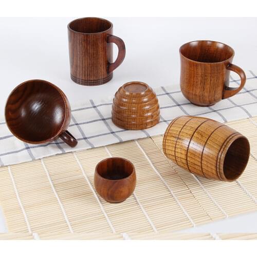 9 Styles Jujube Wooden Handmade Water Coffee Mug Cup Tea Beer Juice Milk Mugs Drink Cups With Handle Coffee Beer Mug Retro Gift