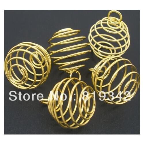 Free Shipping 50pcs/lot Gold Color Spiral Bead Cages Pendants Findings 20x24mm Jewelry Findings