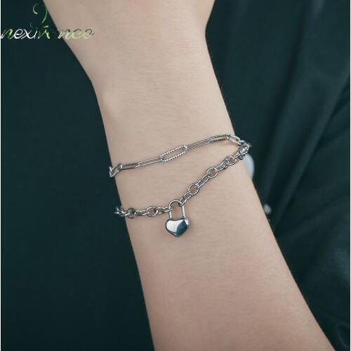 Nextvance Fashion Heart Lock Bracelet Double Layer Adjust Retro Chain Bracelets for Women Husband Jewelry Valentines Day Gift