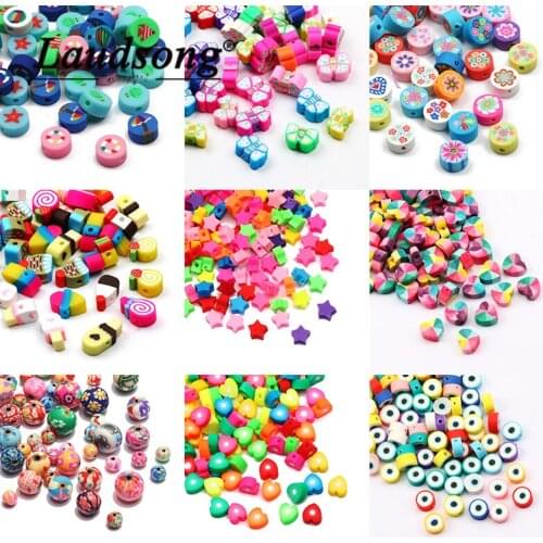 50pcs Colorful Heart/Butterfly Polymer Clay Beads Loose Spacer Beads For Jewelry Making DIY Handmade Necklace Bracelet Supplies