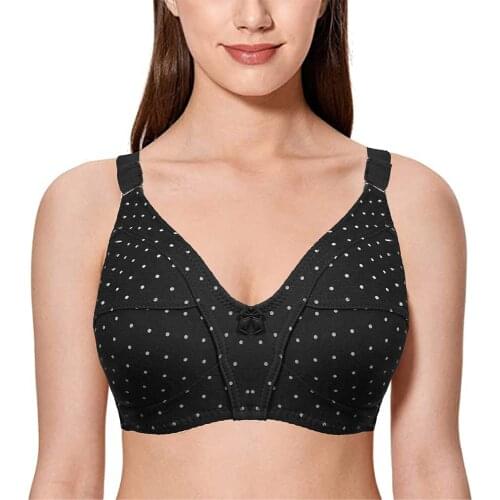 Black Women Bra 34 36 38 40 42 44 46 48 Bra Top Dot Wire Free Everyday Quality Elastic Lingerie Brassiere B C D DD E
