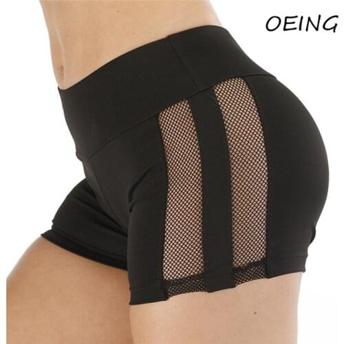 Black Patchwork Running Shorts Biker Clothes Mesh Breathable Quick Dry Workout Yoga Pants Stretchy Leggings