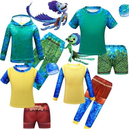 Alberto Sea Monster Cosplay Fish Monster Hoodies Childrens Fancy Halloween Luca Tshirt Set Costume Childrens Christmas Gifts