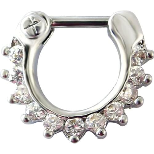 Multi Rhinestone Hoop Nose Ring Zirconia Septum Clicker Nose Piercings Jewelry Surgical Stainless Steel Horseshoe Ring