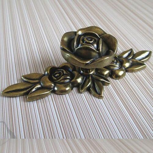 Retro style creative rose flower furniture handle bronze rose drawer cabinet knob pull antique brass knob with backplate handle