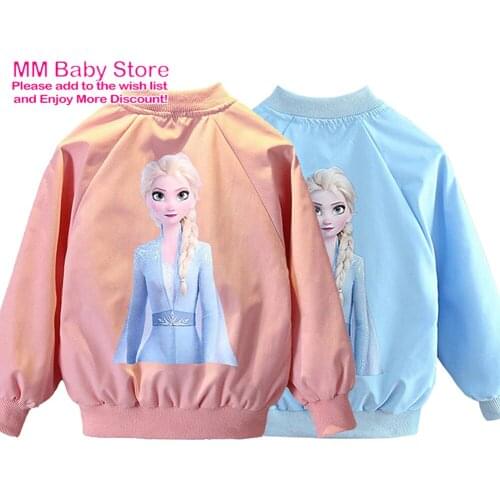Girls 1-10 Years Spring Autumn Jacket Girls Fashion Cartoon Elsa Princess Jacket Kids Children Zipper Cardigan Jacket Coat