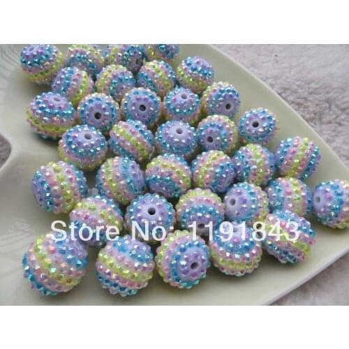 Kwoi vita New Colorful White Rainbow Strips Rhinestone Beads Chunky 20mm 100pcs Resin Rhinestone Ball Beads for Chunky