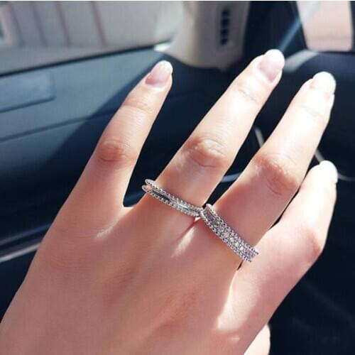 Fashion Wedding Rings For Women Zircon Jewelry Simple Silver Color Rings Elegant Female Engagement Ring Set Accessories Aneis