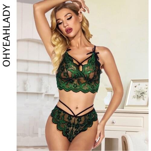 Ohyeahlady Underwear Set Transparent Bandage Panties Erotic Sexy Lingerie Set Lenceria Open Night Wireless Bra and Panty Set