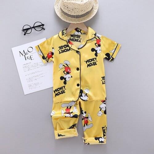 Summer Children Shorts Silk Pyjamas Set Boys Girls Short-Sleeved Baby Home Clothing Kids Disney Cartoon Mickey Wear Suit