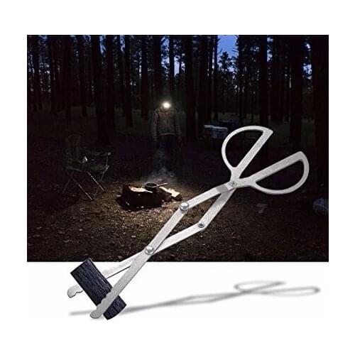 Portable Folding Log Grabber Tweezers Tongs Outdoor Camping Hiking Picnic BBQ Stainless Steel Tweezers Clip for Wood Stove