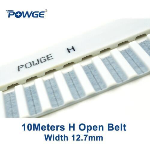 POWGE 10Meters PU H open timing belt H-12.7 Width 12.7mm Pitch 12.7mm H synchronous belt Polyurethane steel 12.7H belt pulley