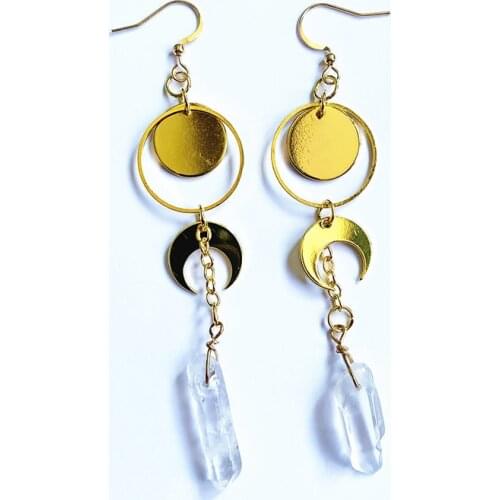 Witchy Earrings, Crescent Moon Earrings, Moon Phase Earrings, Celestial Earrings, Moon Earrings, Crystal Earrings, Boho