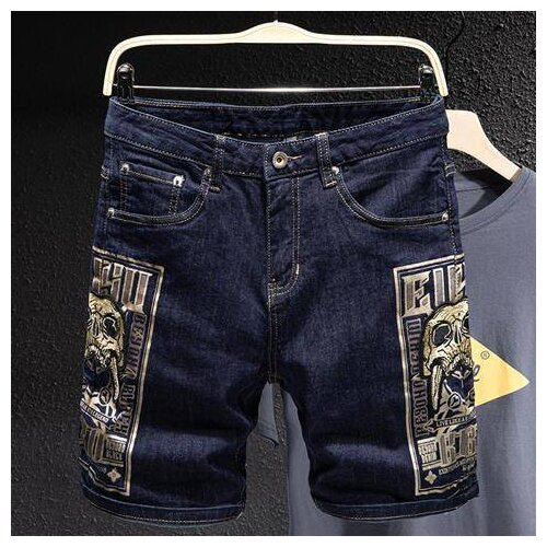 Trend Blue Holes For Man Stretch Straight Summer High Quality Classic Design Casual Original Hip Hop Shorts Size 38